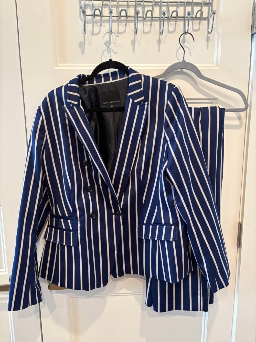 Banana Republic Navy Blue White Pinstripe Blazer & Pants Suit Set Jacket&Pan 14